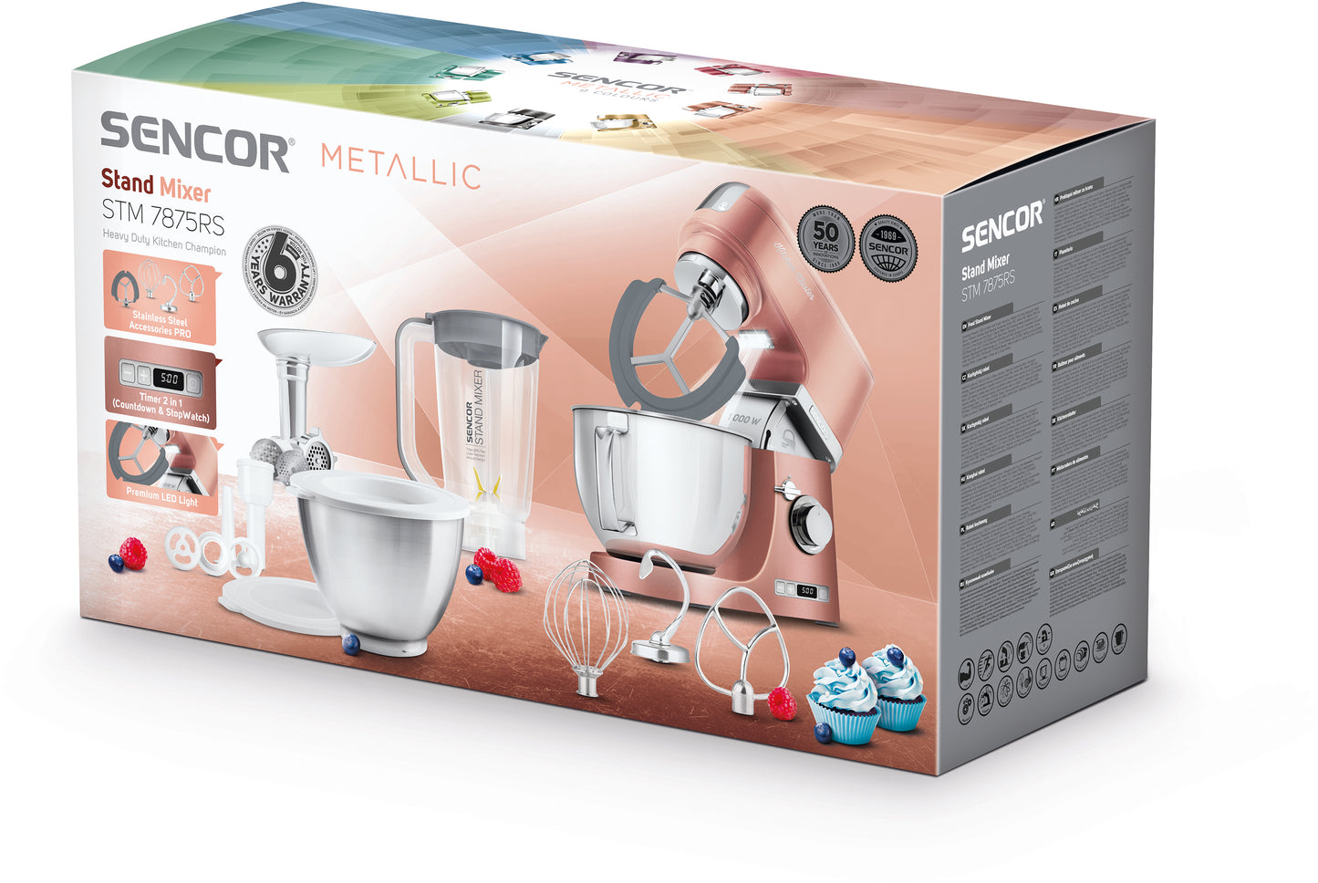 Batidora Pedestal Metalizada Rosa Sencor